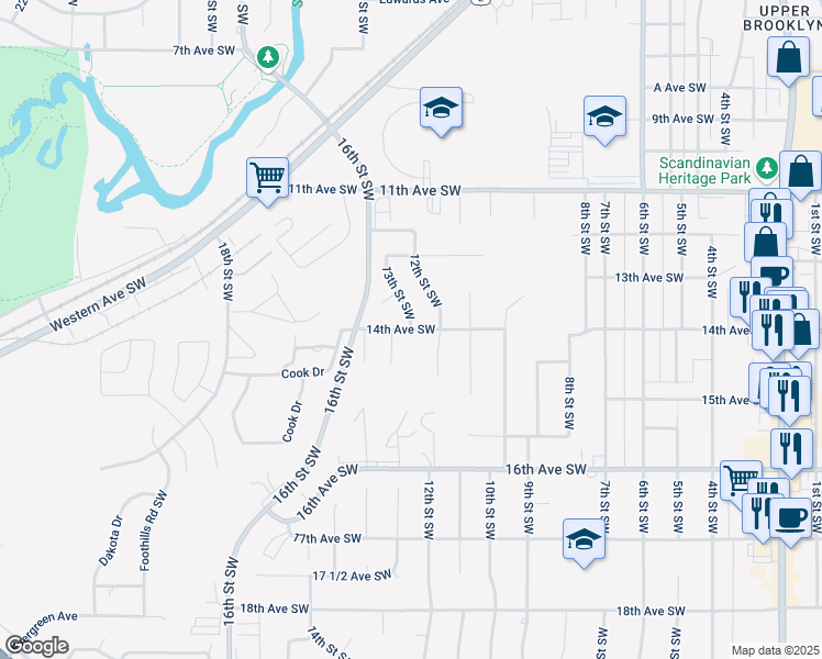 map of restaurants, bars, coffee shops, grocery stores, and more near 1298 14th Avenue Southwest in Minot