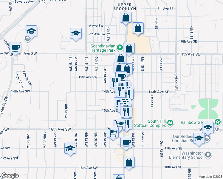 map of restaurants, bars, coffee shops, grocery stores, and more near 304 14th Avenue Southwest in Minot