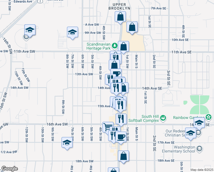 map of restaurants, bars, coffee shops, grocery stores, and more near 304 14th Avenue Southwest in Minot
