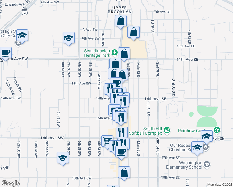 map of restaurants, bars, coffee shops, grocery stores, and more near 1340 South Broadway in Minot