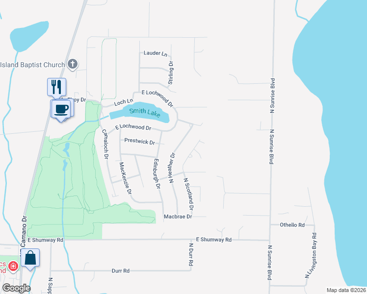 map of restaurants, bars, coffee shops, grocery stores, and more near 304 North Scotland Drive in Camano