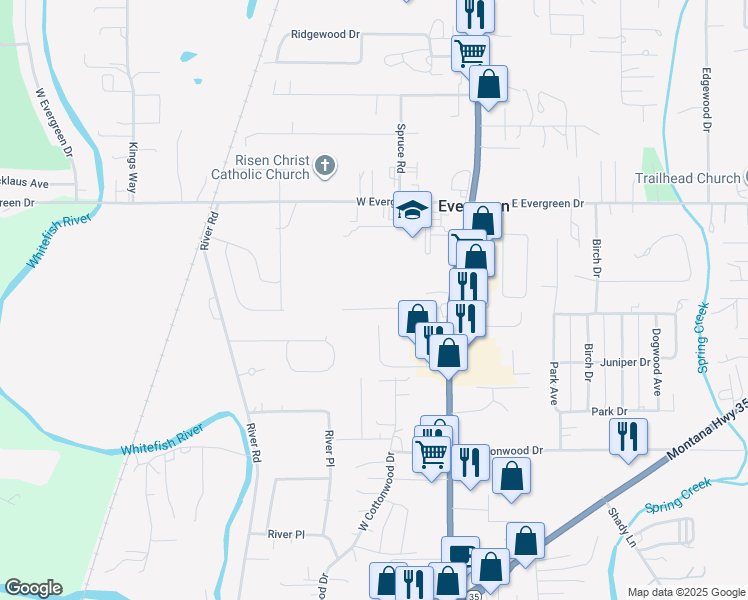 map of restaurants, bars, coffee shops, grocery stores, and more near 2158 2nd Street West in Kalispell