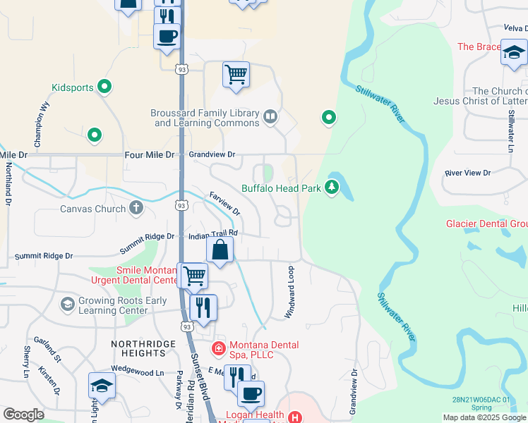 map of restaurants, bars, coffee shops, grocery stores, and more near 309 Harrison Boulevard in Kalispell