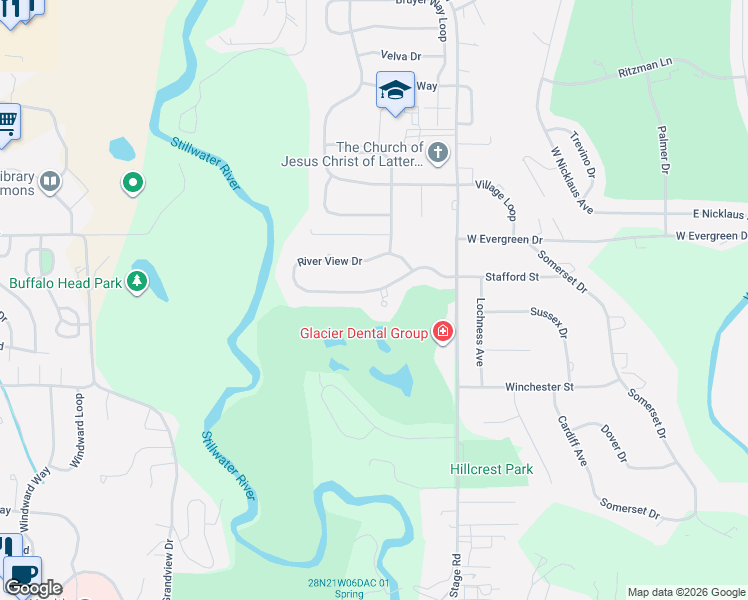 map of restaurants, bars, coffee shops, grocery stores, and more near 120 River View Drive in Kalispell