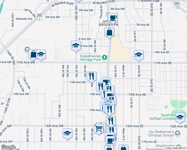 map of restaurants, bars, coffee shops, grocery stores, and more near 329 13th Avenue Southwest in Minot