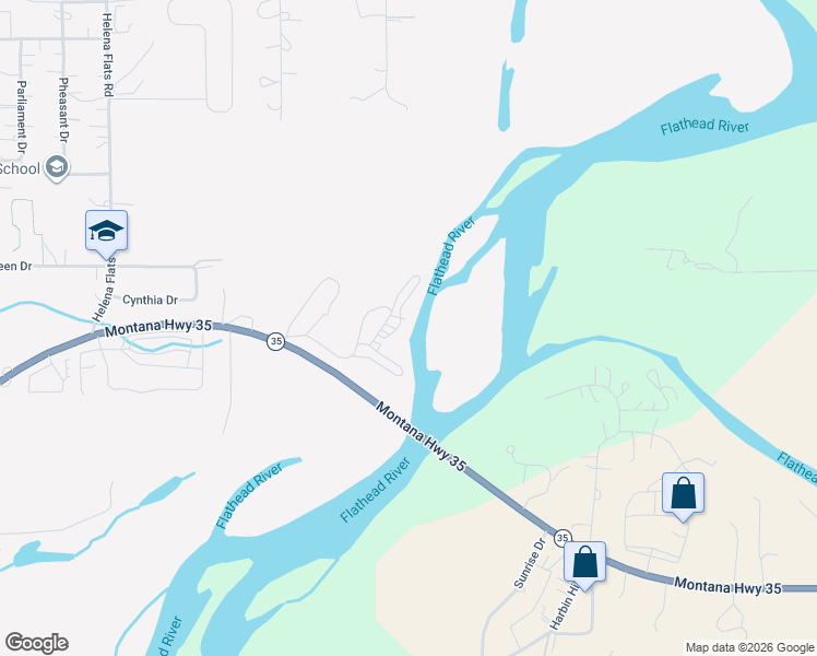 map of restaurants, bars, coffee shops, grocery stores, and more near 1985 Montana Highway 35 in Kalispell