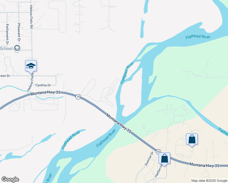 map of restaurants, bars, coffee shops, grocery stores, and more near 1985 State Highway 35 in Kalispell