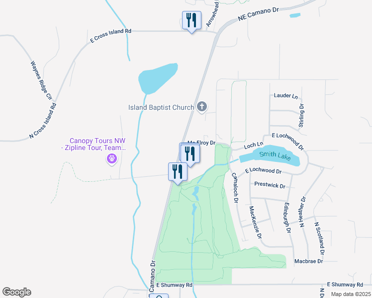 map of restaurants, bars, coffee shops, grocery stores, and more near 390 Northeast Camano Drive in Camano