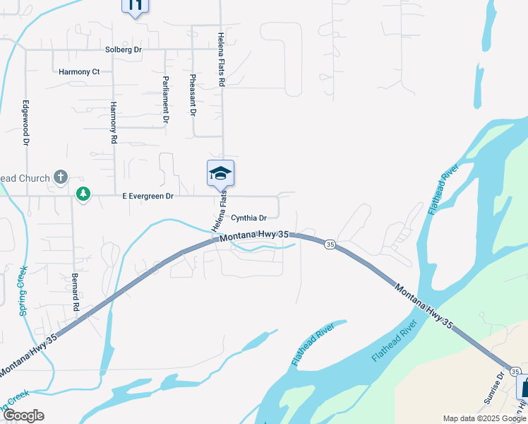 map of restaurants, bars, coffee shops, grocery stores, and more near 625 Cynthia Drive in Kalispell
