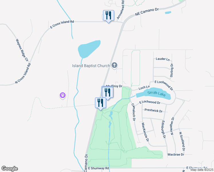 map of restaurants, bars, coffee shops, grocery stores, and more near 390 Northeast Camano Drive in Camano