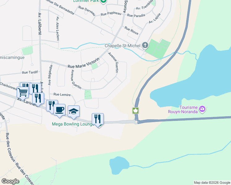 map of restaurants, bars, coffee shops, grocery stores, and more near 761 Avenue Terry Fox in Rouyn-Noranda
