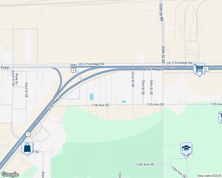 map of restaurants, bars, coffee shops, grocery stores, and more near 5120 U.S. 2 in Minot