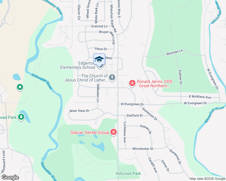 map of restaurants, bars, coffee shops, grocery stores, and more near 115 Buffalo Square Court in Kalispell