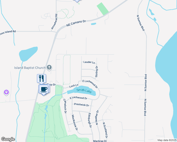 map of restaurants, bars, coffee shops, grocery stores, and more near 312 East Dunbar Lane in Camano Island