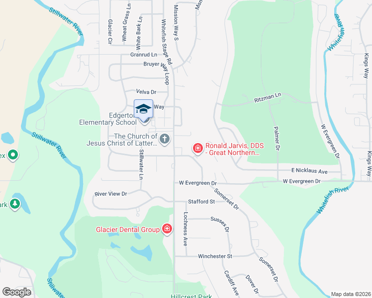map of restaurants, bars, coffee shops, grocery stores, and more near 16 Village Loop in Kalispell