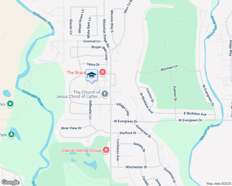 map of restaurants, bars, coffee shops, grocery stores, and more near 1355 Whitefish Stage Road in Kalispell