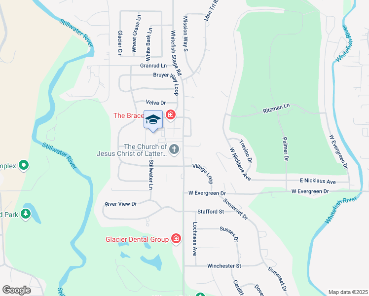 map of restaurants, bars, coffee shops, grocery stores, and more near 1355 Whitefish Stage Road in Kalispell
