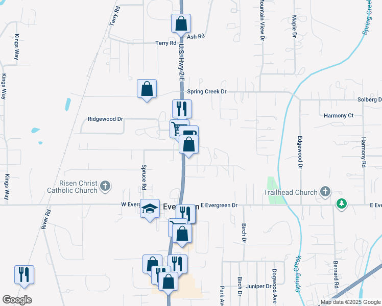 map of restaurants, bars, coffee shops, grocery stores, and more near 2306 U.S. Highway 2 East in Kalispell