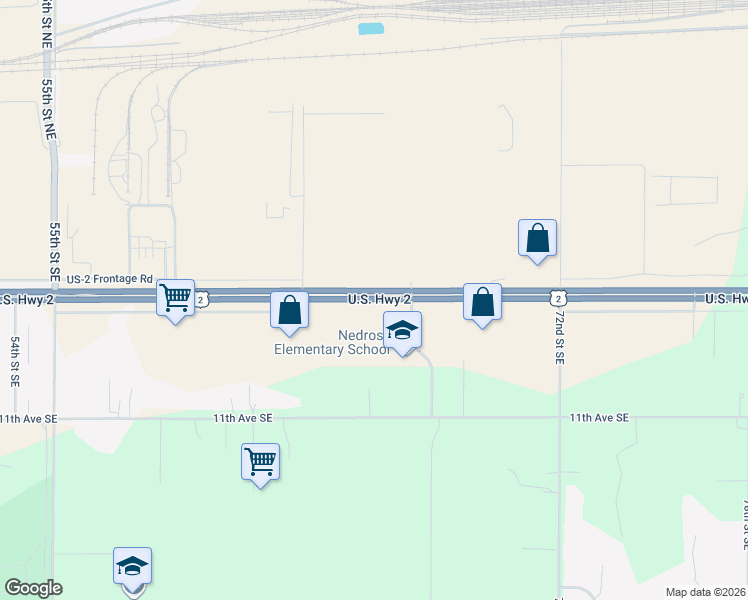 map of restaurants, bars, coffee shops, grocery stores, and more near 6902 U.S. 2 in Minot