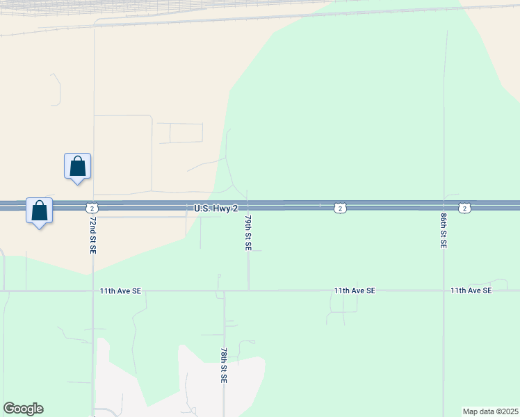 map of restaurants, bars, coffee shops, grocery stores, and more near U.S. 2 in Minot