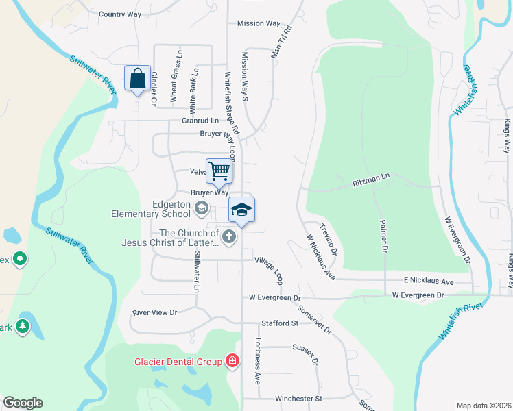 map of restaurants, bars, coffee shops, grocery stores, and more near 110 Granary Ridge Drive in Kalispell