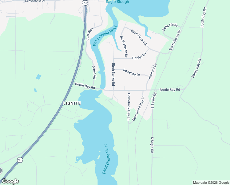 map of restaurants, bars, coffee shops, grocery stores, and more near Birch Banks Road in Sagle