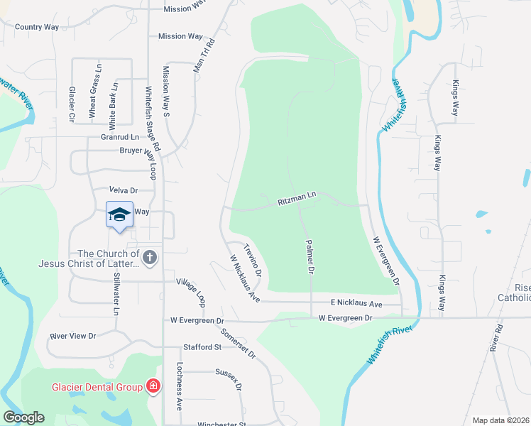 map of restaurants, bars, coffee shops, grocery stores, and more near 164 Ritzman Lane in Kalispell