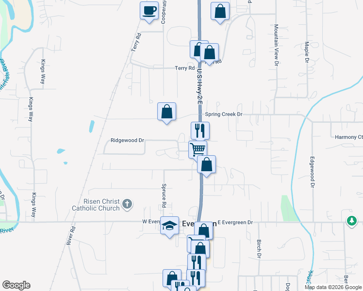 map of restaurants, bars, coffee shops, grocery stores, and more near 2330 U.S. 2 in Kalispell