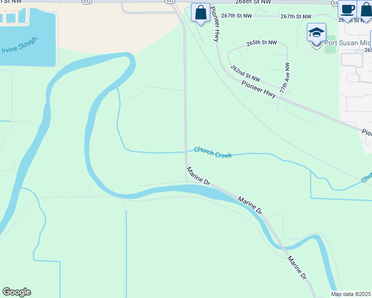 map of restaurants, bars, coffee shops, grocery stores, and more near 25915 Marine Drive in Stanwood