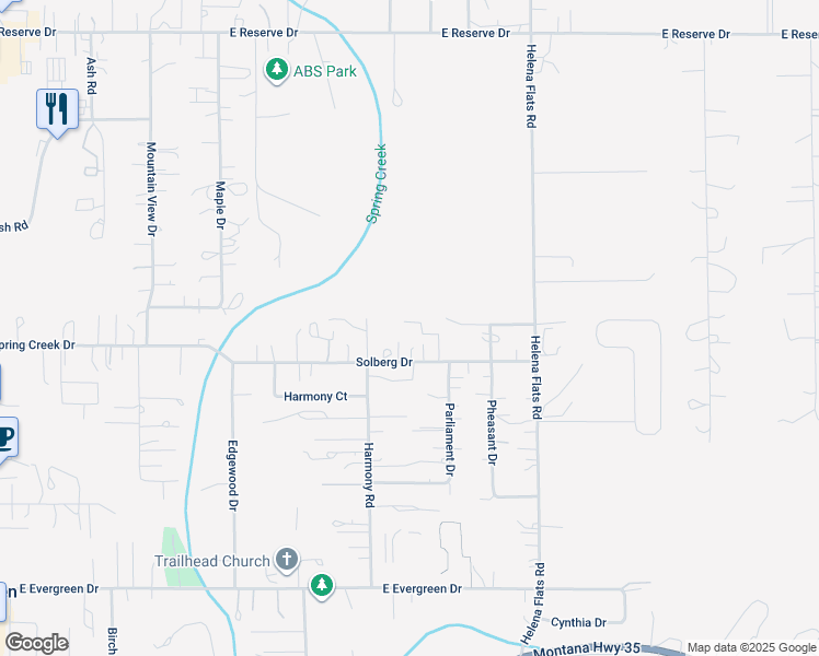 map of restaurants, bars, coffee shops, grocery stores, and more near 527 Solberg Drive in Kalispell