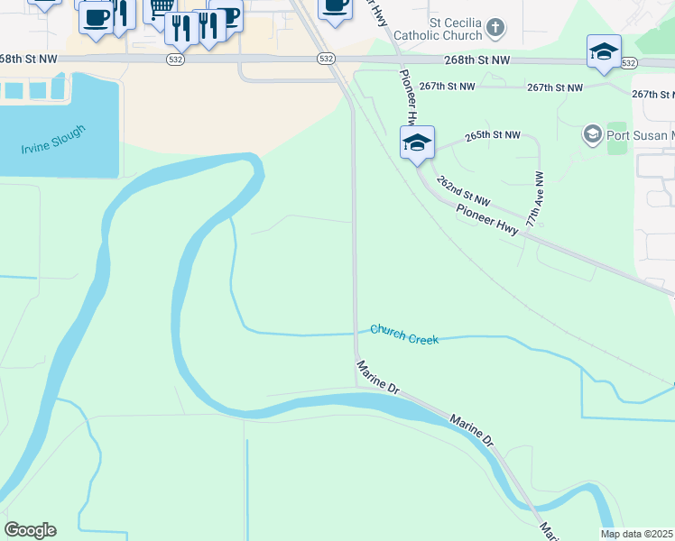 map of restaurants, bars, coffee shops, grocery stores, and more near 26206 Marine Drive in Stanwood
