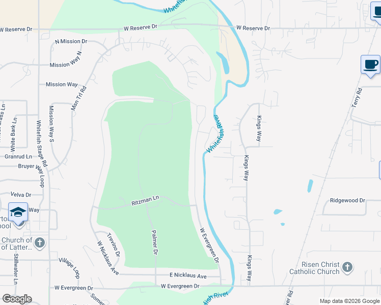 map of restaurants, bars, coffee shops, grocery stores, and more near 194 East Nicklaus Avenue in Kalispell
