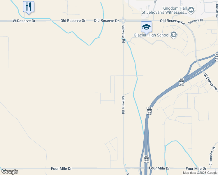 map of restaurants, bars, coffee shops, grocery stores, and more near 605 Stillwater Road in Kalispell