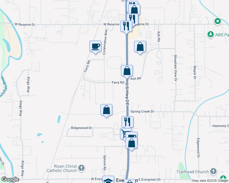 map of restaurants, bars, coffee shops, grocery stores, and more near 2430 U.S. Highway 2 East in Kalispell