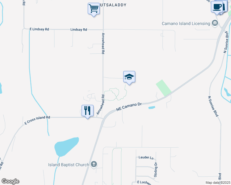 map of restaurants, bars, coffee shops, grocery stores, and more near 606 Arrowhead Road in Camano