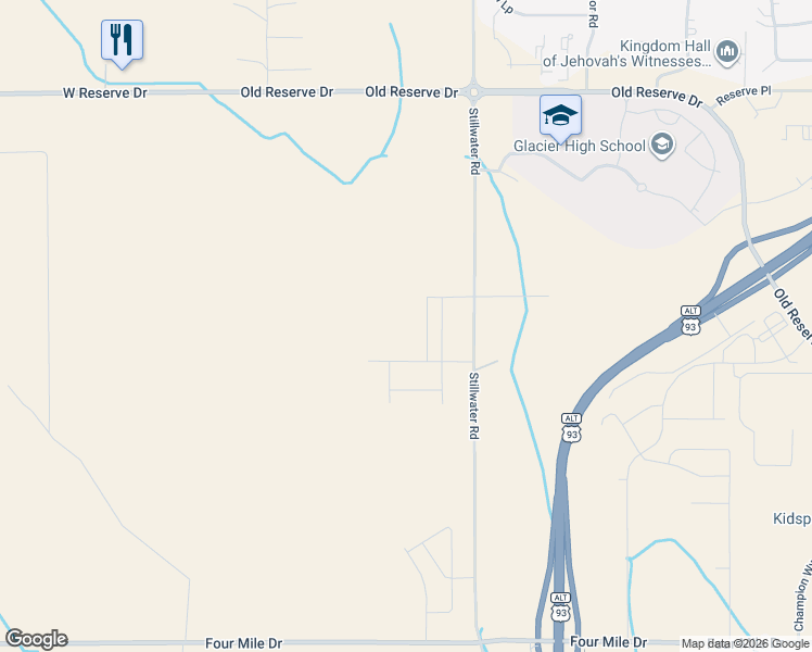map of restaurants, bars, coffee shops, grocery stores, and more near 680 Stillwater Road in Kalispell