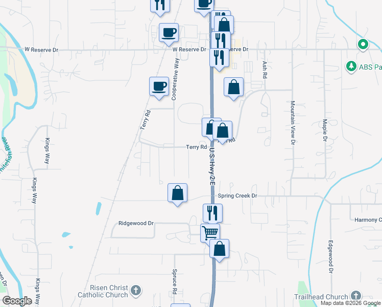 map of restaurants, bars, coffee shops, grocery stores, and more near 2430 U.S. Highway 2 East in Kalispell