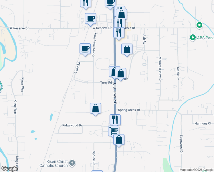 map of restaurants, bars, coffee shops, grocery stores, and more near 2430 U.S. Highway 2 East in Kalispell