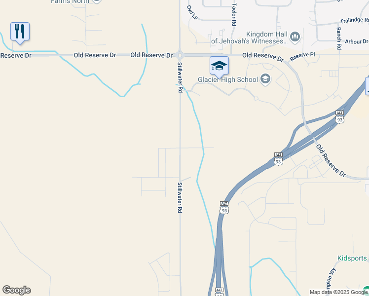 map of restaurants, bars, coffee shops, grocery stores, and more near 655 Timberwolf Parkway in Kalispell