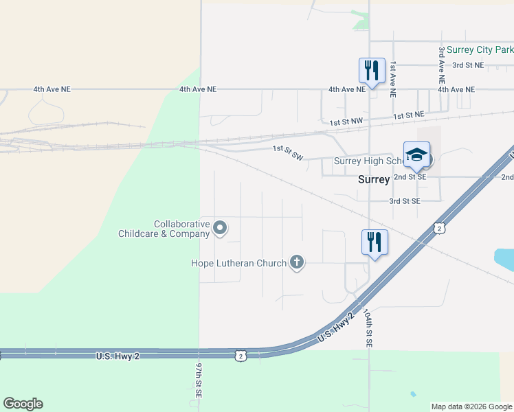map of restaurants, bars, coffee shops, grocery stores, and more near 322 5th Street Southwest in Surrey
