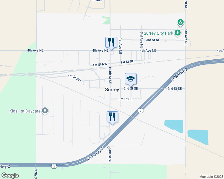 map of restaurants, bars, coffee shops, grocery stores, and more near in Surrey