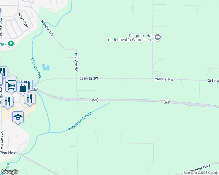 map of restaurants, bars, coffee shops, grocery stores, and more near 6020 268th Street Northwest in Stanwood