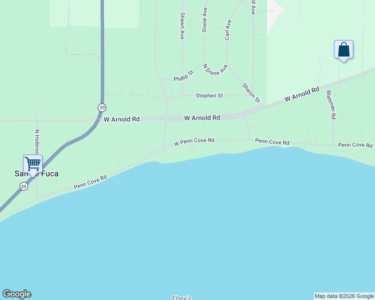 map of restaurants, bars, coffee shops, grocery stores, and more near 1691 Penn Cove Road in Oak Harbor
