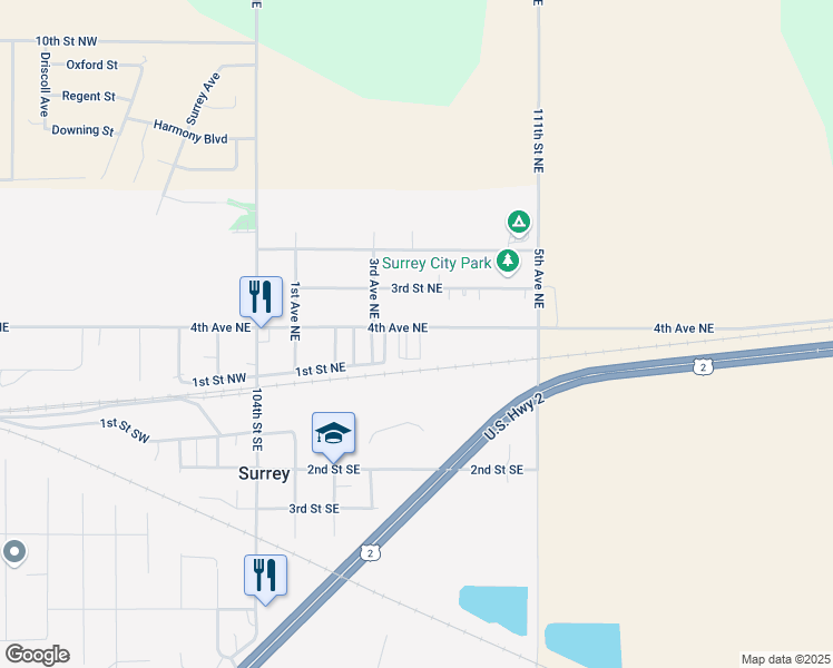 map of restaurants, bars, coffee shops, grocery stores, and more near 326-440 2nd Street Northeast in Surrey