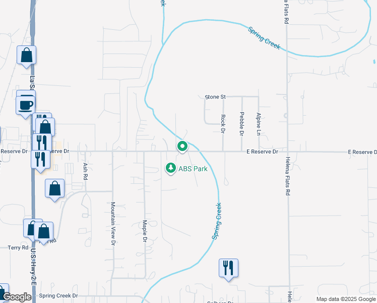 map of restaurants, bars, coffee shops, grocery stores, and more near 370 East Reserve Drive in Kalispell