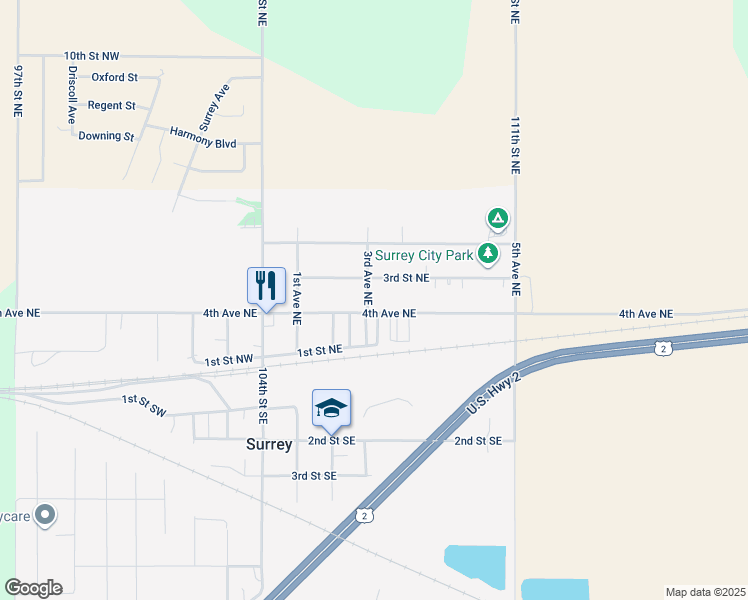 map of restaurants, bars, coffee shops, grocery stores, and more near 300-324 2nd Street Northeast in Surrey