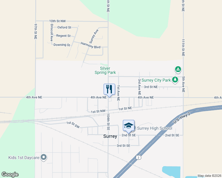 map of restaurants, bars, coffee shops, grocery stores, and more near 216-398 1st Avenue Northeast in Surrey
