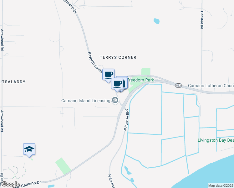 map of restaurants, bars, coffee shops, grocery stores, and more near 858 North Sunrise Boulevard in Camano