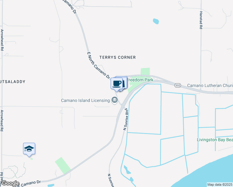 map of restaurants, bars, coffee shops, grocery stores, and more near 848 North Sunrise Boulevard in Camano Island