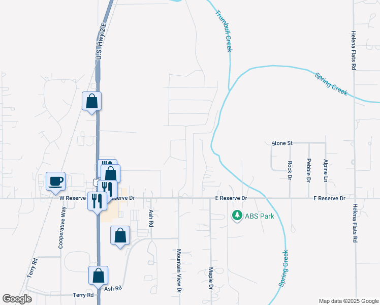 map of restaurants, bars, coffee shops, grocery stores, and more near 723 Mountain View Drive in Evergreen